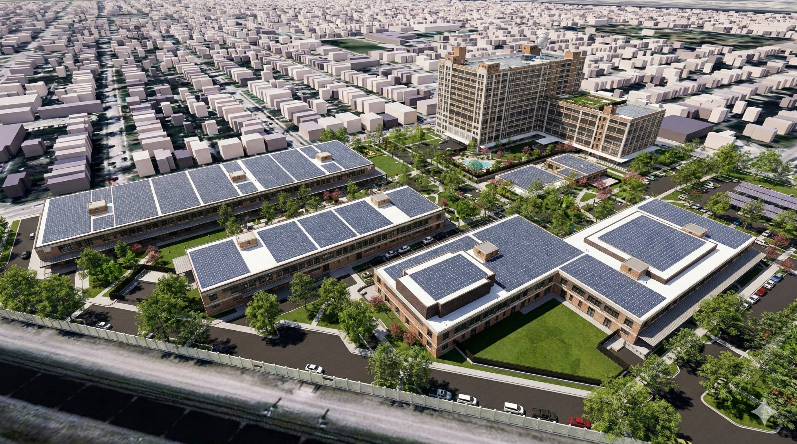 Historic Northeast Lofts — aerial with solar array